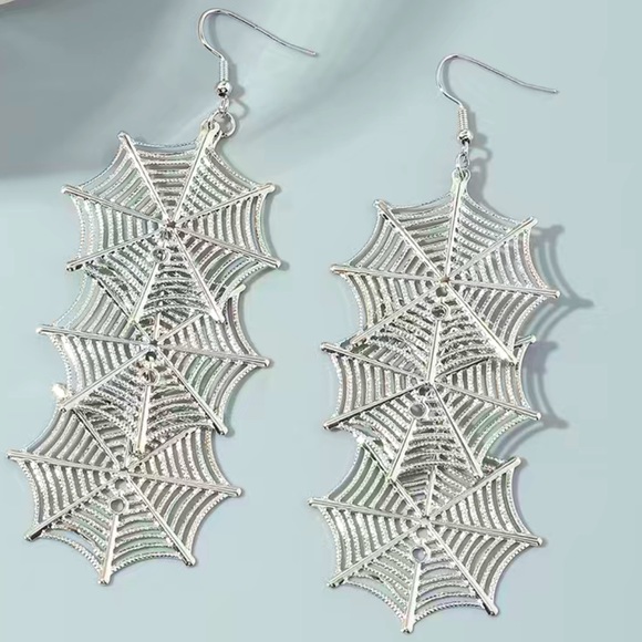 Silver Spiderweb Earrings - Picture 1 of 5